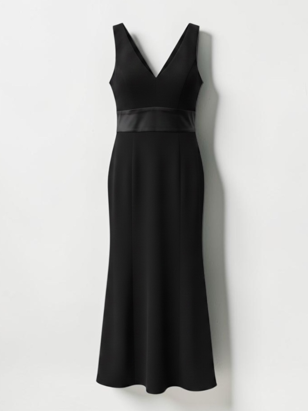Adrianna Papell Black Crepe Gown Satin Open Bow Back Ruffle Train Dress - Size 4 - Picture 1 of 10